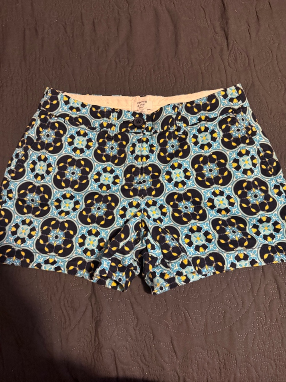 crown & ivy Blue Black Geometric Print Cotton Shorts